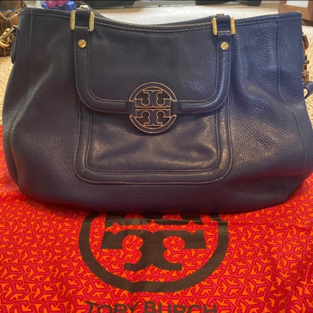 Tory Burch Amanda Blue Leather Satchel